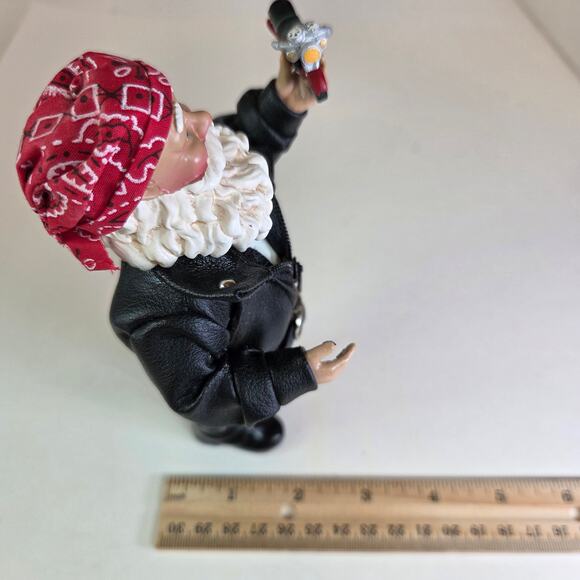 Biker Santa Claus Figurine with Motorcycle – Christmas Decor, 6" Tall - Picture 14 of 14